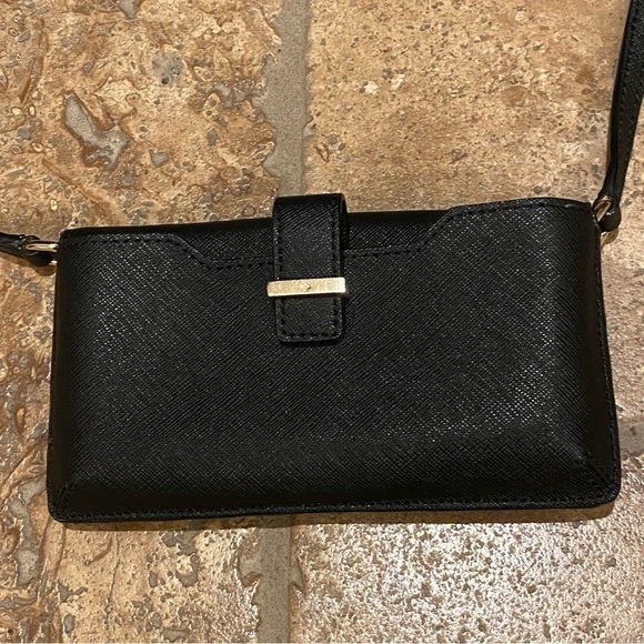 KATE SPADE Black Wallet Personalized ‘K’ Crossbody 3 1/4” x 6 1/4” - Picture 6 of 9